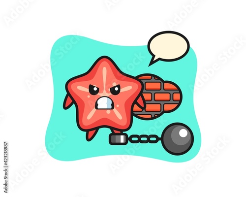 Character mascot of starfish as a prisoner