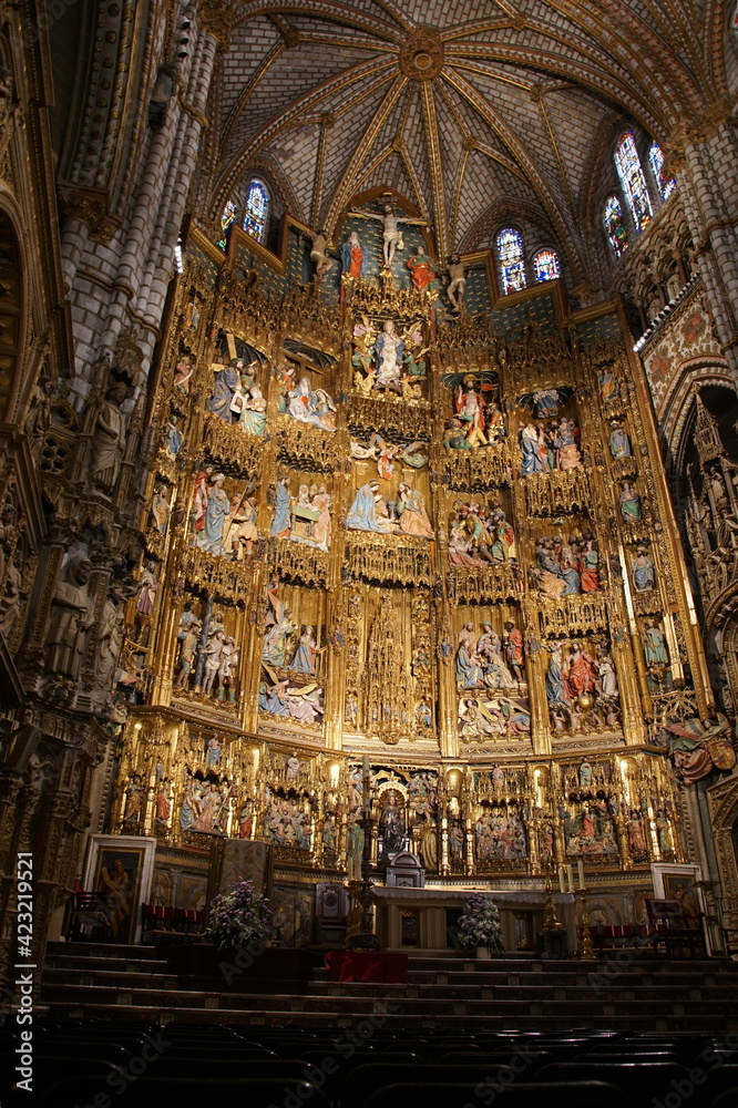 Interior of Primate Cathedral of Saint Mary of Toledo. Baroque altarpiece called El Transparente
