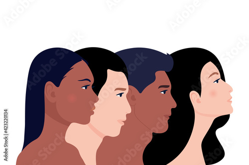 Group of multi-ethnic business co-workers and colleagues.Diversity people side. vector illustration.