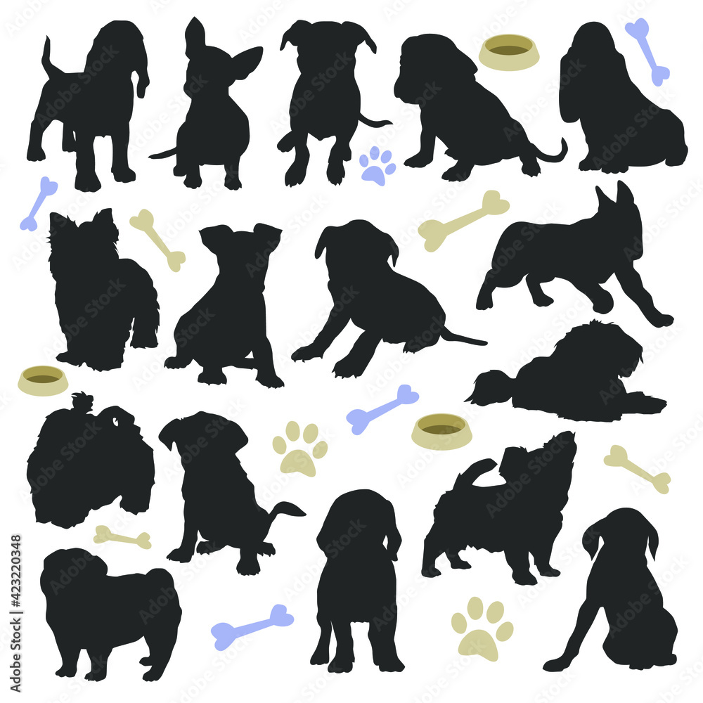 Puppy Dog Silhouette Illustration Vector. Doggy Clip art Icon Design.