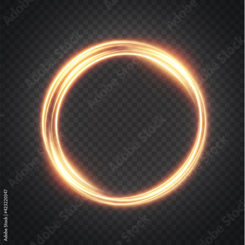 Vector light line effect of golden circle. Luminous fire trail on a transparent background. Light round line with an advantage effect Golden circle light png.