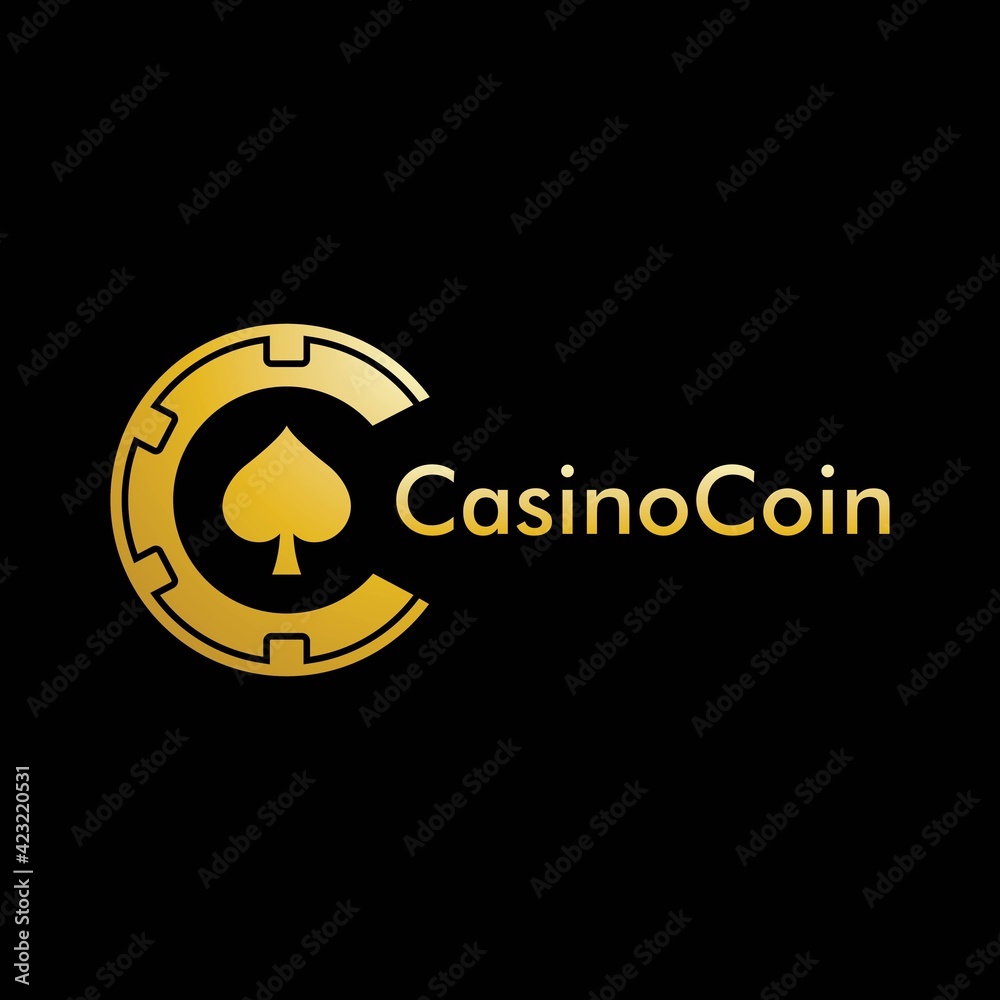 Gold Casino coin logo vector in Elegant Style with Black Background for ...