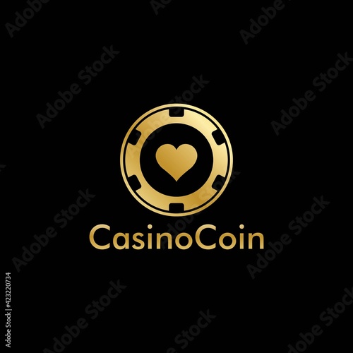 Gold Casino coin logo vector in Elegant Style with Black Background for casino business, gamble, card game, speculate, etc
