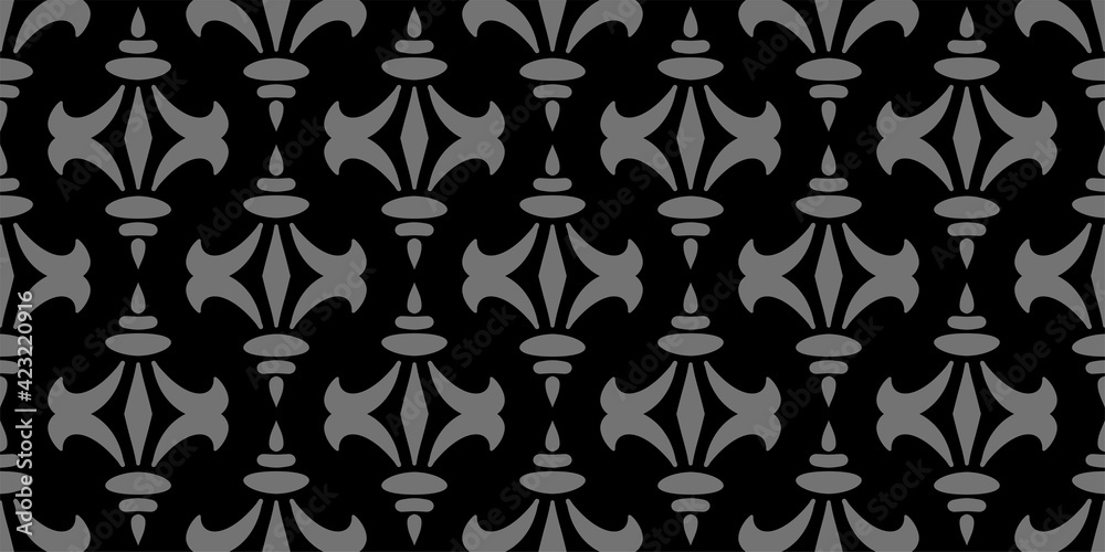 Decorative background pattern with gray ornaments on a black background. Vector illustration Decorative background pattern with gray ornaments on a black background. Vector illustration