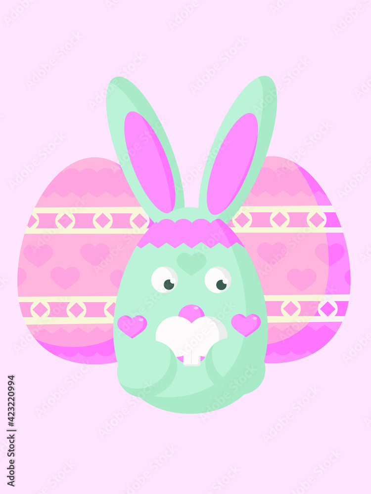 Funny easter bunny in blue color with easter eggs