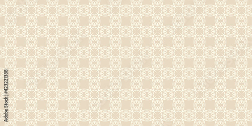 Background pattern with seamless ornament on a beige background. Wallpaper texture for your design. Vector illustration