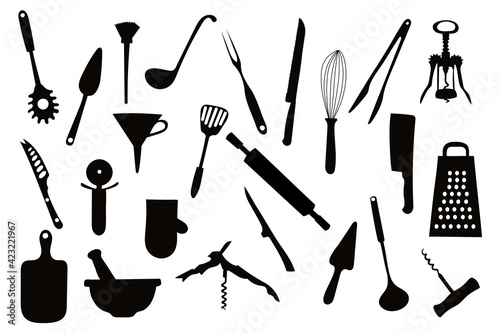 Silhouettes of kitchen ware and utensils