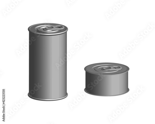 tin can with ring isolated on white.Container food mockup.Canned metal packaging.