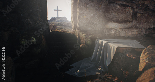 Canvas Print Rock opening into Jesus Christ tomb