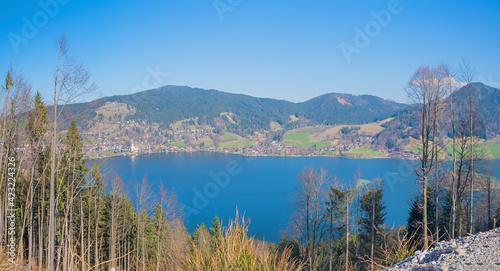 view from Westerberg ridgeway to lake Schliersee and spa town