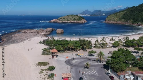 Aerial view of Piratininga beach in Niterói, Rio de Janeiro. Sunny day. Drone take