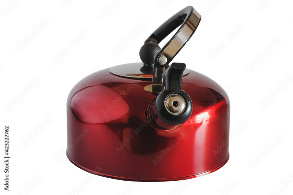 Red kettle with whistle isolated on white background. Red kettle with whistle isolated on white background.