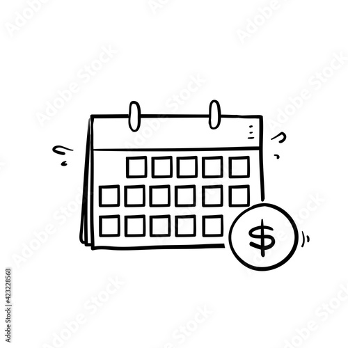 hand drawn doodle calendar and money symbol for Financial Analytics illustration icon isolated