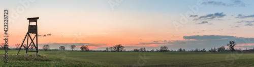 sunset over the field, hunting pulpit, panorama