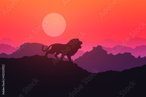 Lion roar in beautiful morning Silhouette vector illustration.