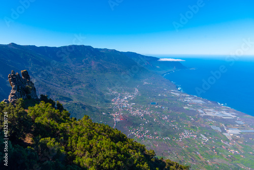 Aerial view of El Golfo valley from Mirador de Jinama at El Hierro, Canary islands, Spain photo