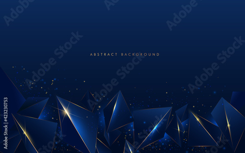 Abstract low polygonal pattern luxury golden line with dark navy blue template background. Luxury and elegant. Premium style for poster, cover, print, artwork. Vector illustration