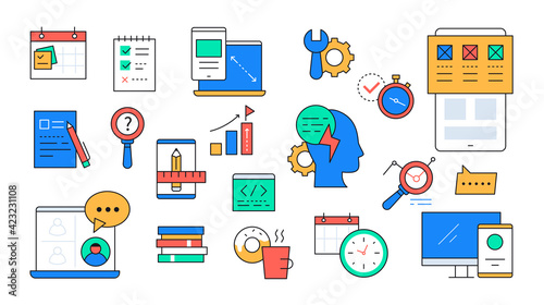 Web development and planning - line design style icons