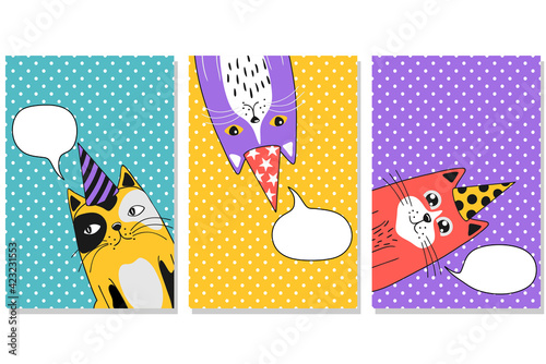 holiday greeting card with funny cartoon cats