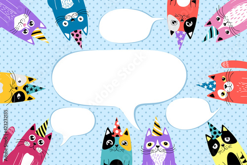 holiday greeting card with funny cartoon cats