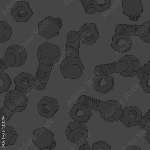 Bolt and nut seamless pattern. Mechanical vector background