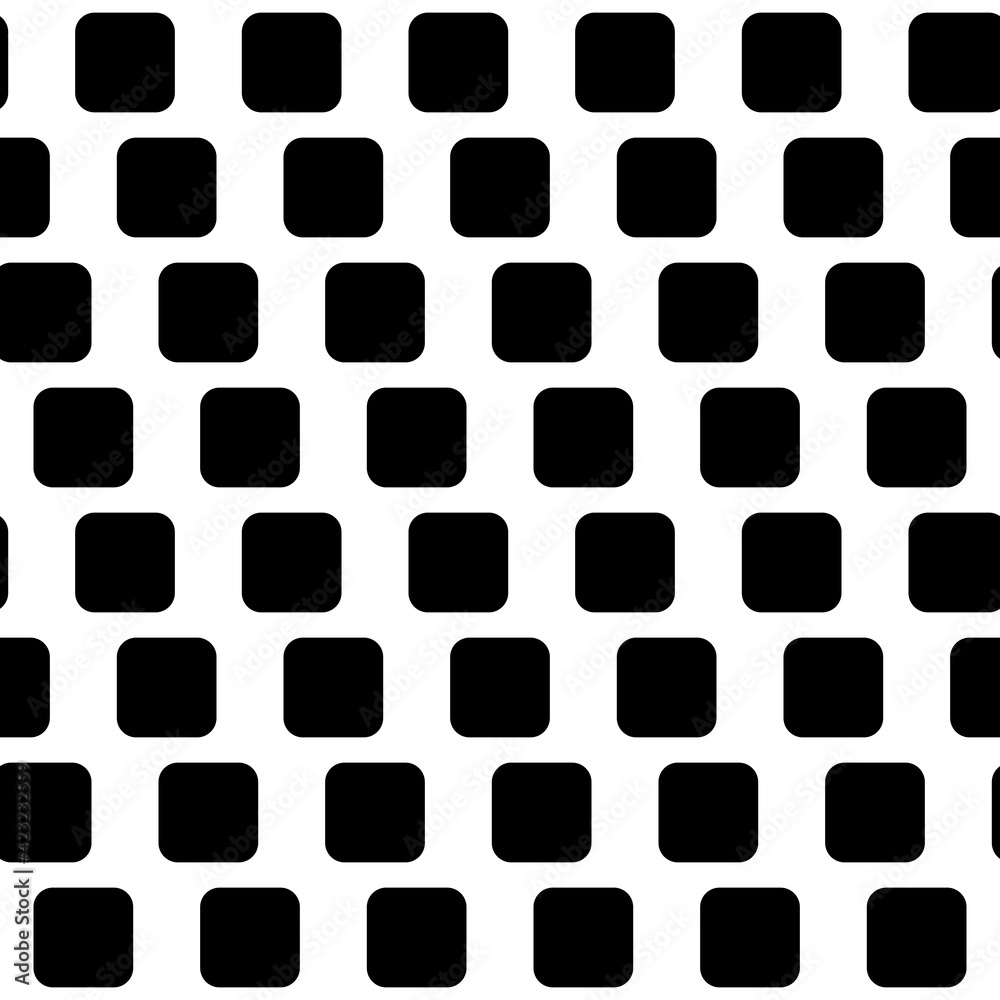 Rounded Black Blocks Pattern. Vector Black Shapes Tile Pattern.