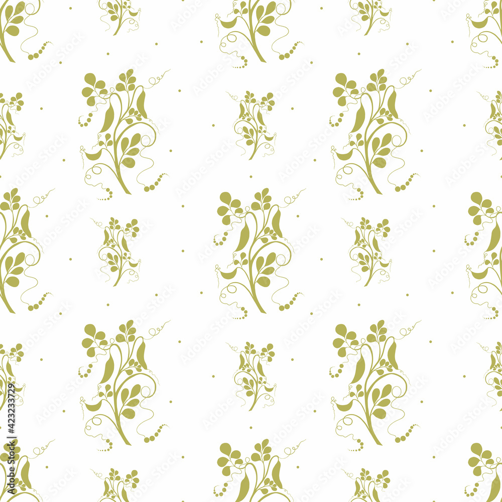 Pea bush seamless vector pattern. For the design of wallpaper, fabrics, textiles, packaging.