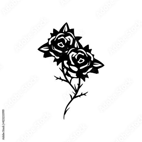 Rose Flowers Tribal Tattoo without leaves. Black Flowers Vector Illustration.