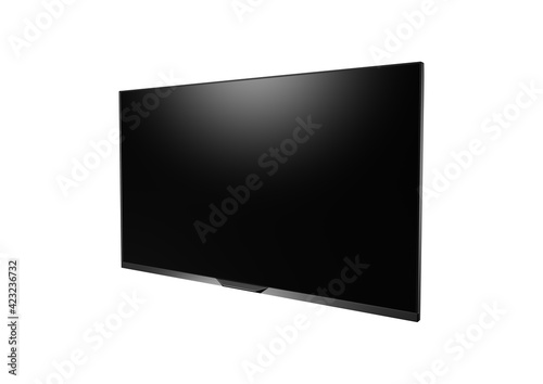 Black LED tv television screen mockup  mock up, blank on white wall background