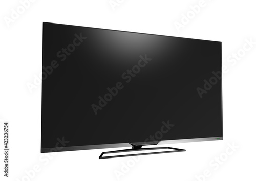 Black LED tv television screen mockup  mock up, blank on white wall background