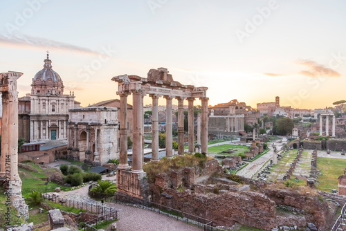 Rome. The Forum Romanum with the Saturn temple at dawn.