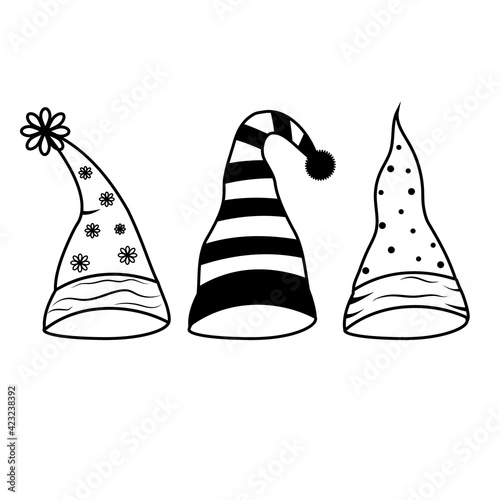 Fancy gnome hats, black outline