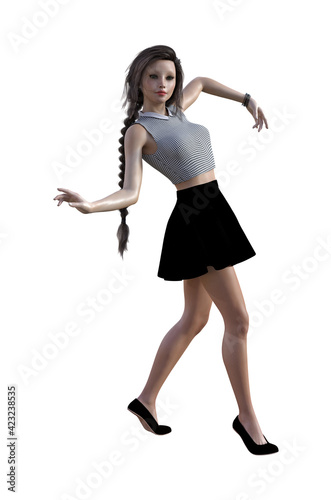 Illustration of a woman dancing isolated on a white background.
