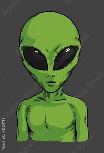 Green alien space character isolated vector illustration.