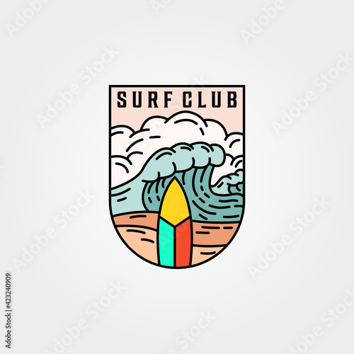 wave and surf club icon logo template vector illustration design, surfing emblem design