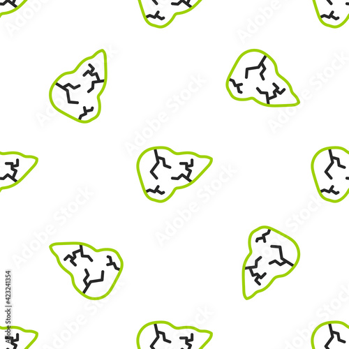 Line Hepatitis virus on the human liver icon isolated seamless pattern on white background. World Hepatitis Day. Vector