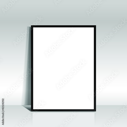 Black blank picture frame against a wall. 3d rendering