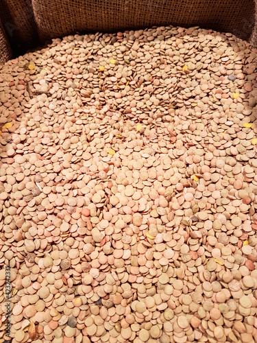 Raw Lentils in a sack cloth
