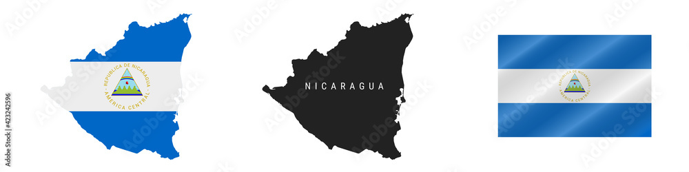 Nicaragua. Detailed flag map. Detailed silhouette. Waving flag. Vector illustration