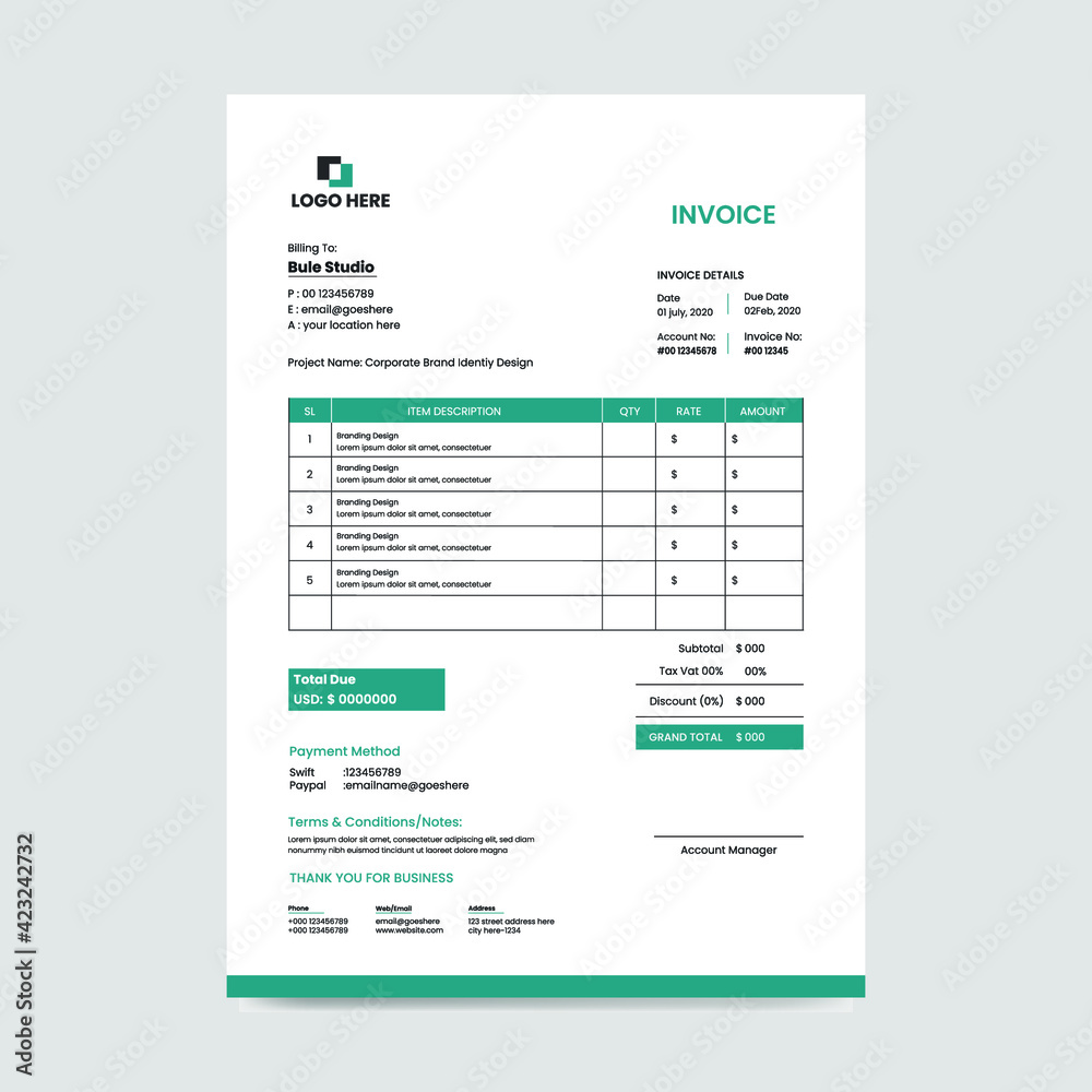 Corporate Invoice Design Template Corporate Invoice Design Template