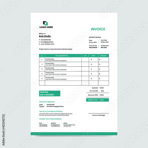 Corporate Invoice Design Template 