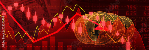 Cryptrocurrency Finance graph downtrend red abstract background