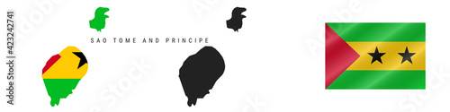 Sao Tome and Principe. Detailed flag map. Detailed silhouette. Waving flag. Vector illustration