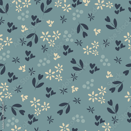 Doodle flowers and hearts. Hand drawn floral illustrations. Vector design elements.