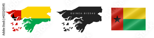 Guinea-Bissau. Detailed flag map. Detailed silhouette. Waving flag. Vector illustration