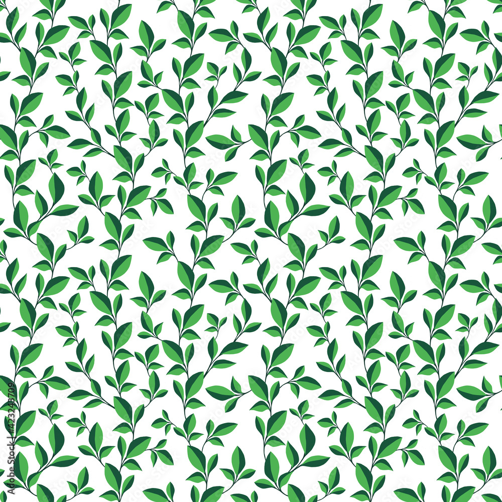 green sprig and leave on white seamless pattern green sprig and leave on white seamless pattern