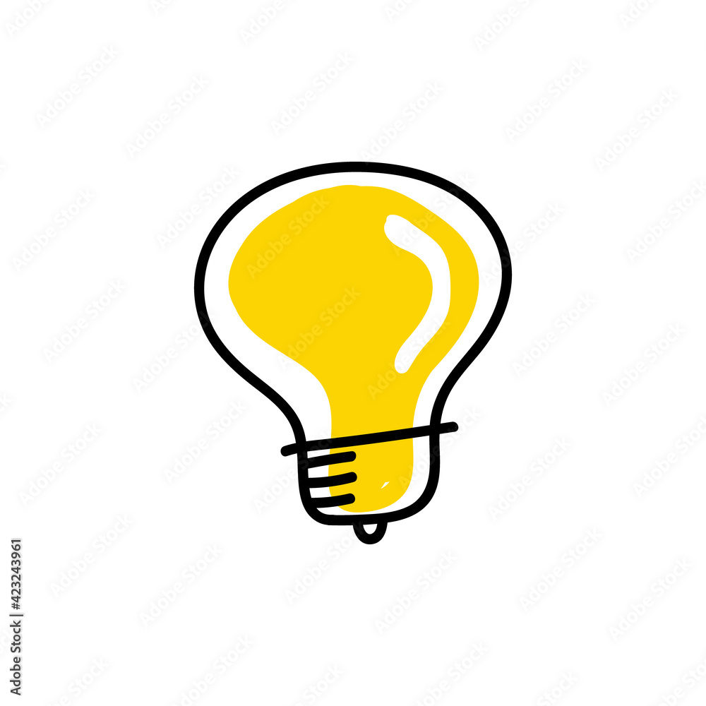 Idea symbol doodle. Electric lamp vector illustration. Light bulb.