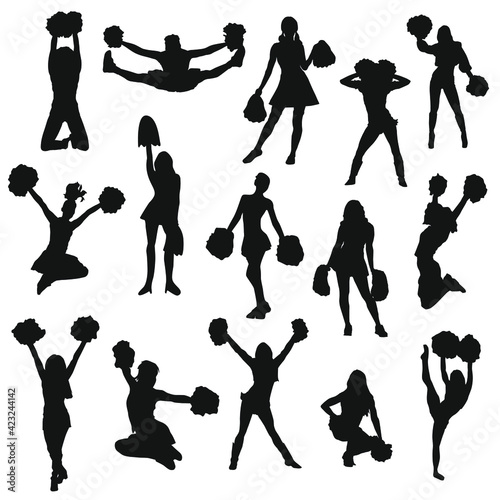 Cheerleaders Silhouette Illustration Vector. Cheer Woman Dance Sports Clip art Icon Design.