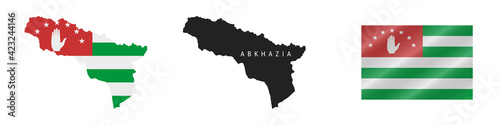 Abkhazia. Detailed flag map. Detailed silhouette. Waving flag. Vector illustration