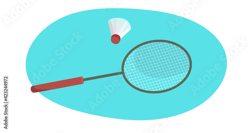 Badminton rackets and shuttlecock. Blue background A racquet sport played outdoors
